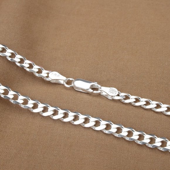 Real 925 Sterling Silver Curb Chain 5.7mm 22", High Quality Made in Italy - Picture 5 of 6